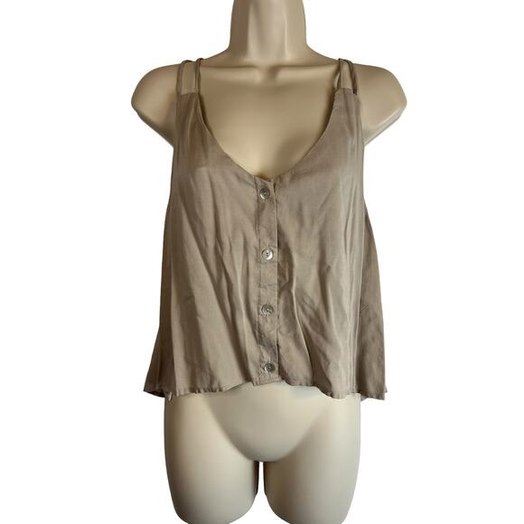 Tobi Tank Top Blouse Shirt Casual Comfy Basic Beige Taupe Buttons - Picture 1 of 9